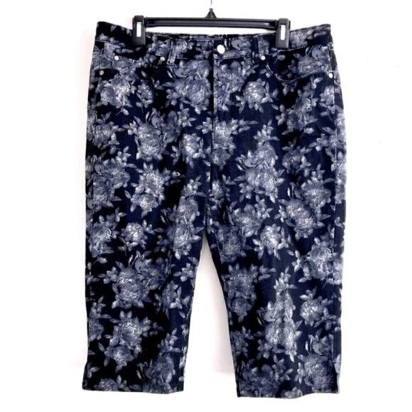 Charter Club Jean Capri Jean 14 Modern Fit Skinny Stretch Floral Black Gray - Picture 1 of 9